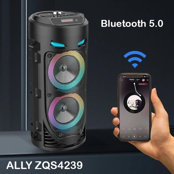 ZQS4239 Mikrofonlu Taşınabilir Dev Speaker Led Işıklı Bluetooth Hoparlör (Siyah) - 2