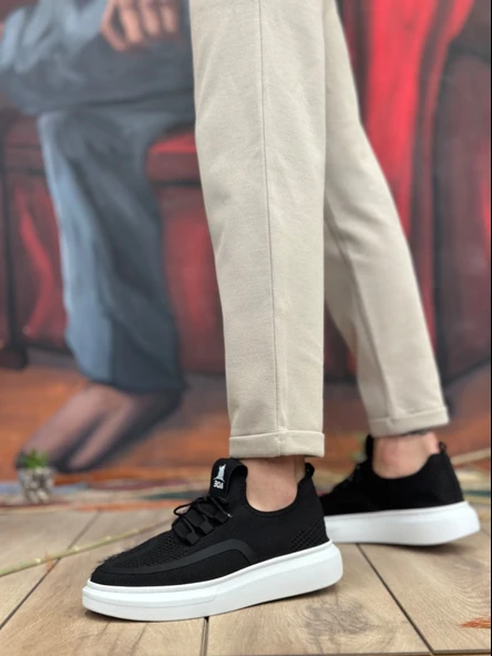 ET0375 Özel Örme Triko Tarz Siyah Renk Spor Ayakkabı - Resim 2