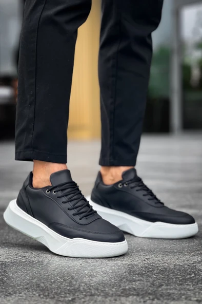 ET0354 Günlük  Bağcıklı Erkek Yüksek Taban Siyah Spor Ayakkabı - Resim 4