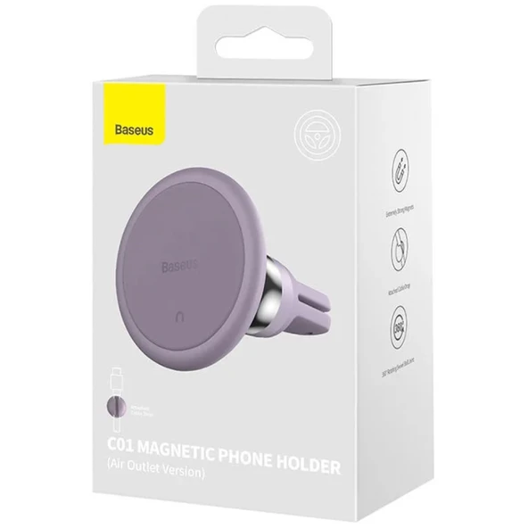 Baseus C01 Magnetic Air Vent Araç Havalandırma Tipi Telefon Tutucu (Mor) - 3