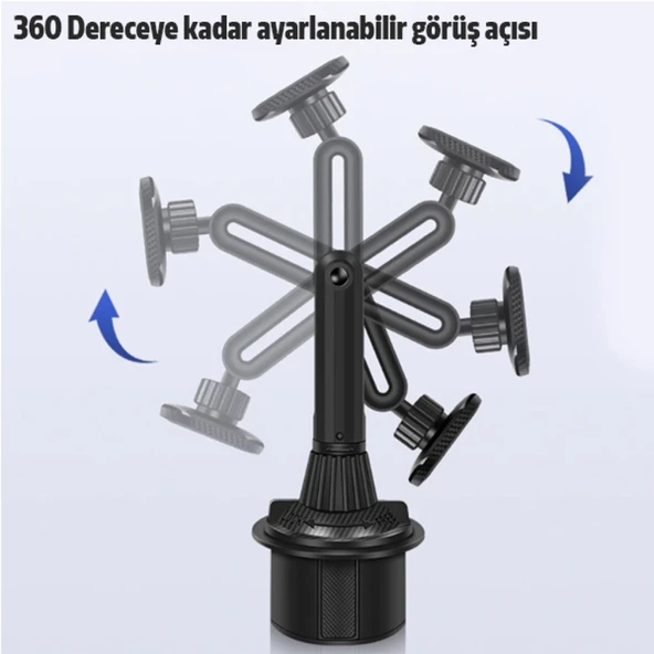 Bardak Tutucu Yeri i̇çin 360 Derece Döner Manyetik Araç İçi Telefon Tutucu (Siyah) - 6