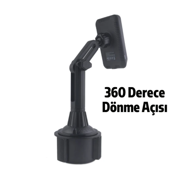 Araç Bardaklık Telefon Tutucu Magsafe iPhone 15-14-13-12 Serisi 15W Kablosuz Hızlı Şarj Cihazı (Siyah) - 5
