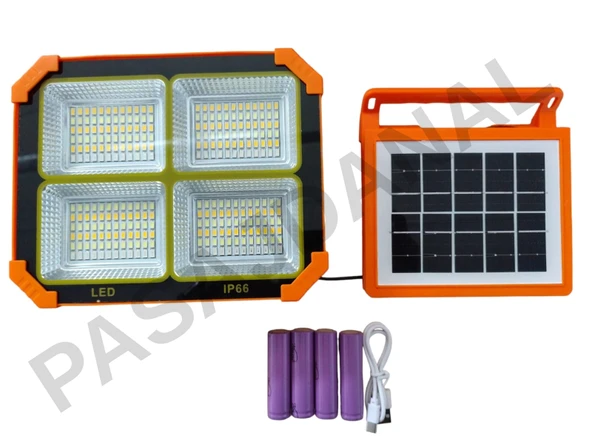 Turbo 400w Solar Led Projektör Kamp Solar Uzatmalı Solar Panel+Şarj Edilebilir Pil+ Şarj Kablosu