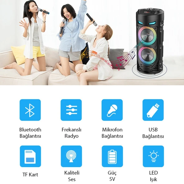 ZQS4239 Mikrofonlu Taşınabilir Dev Speaker Led Işıklı Bluetooth Hoparlör (Siyah) - 4