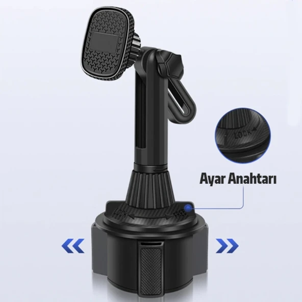 Bardak Tutucu Yeri i̇çin 360 Derece Döner Manyetik Araç İçi Telefon Tutucu (Siyah) - 5