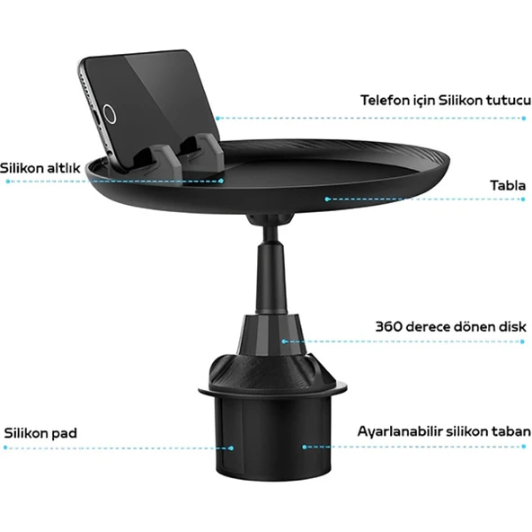 HB-P05 Universal Araç İçi Telefon Tutucu - Yemek Masası (Siyah) - 2