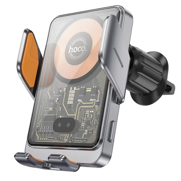 HOCO HW7 Transparent Discovery Edition Kablosuz Şarjlı Araç İçi Havalandırma Telefon Tutucu (Gri)