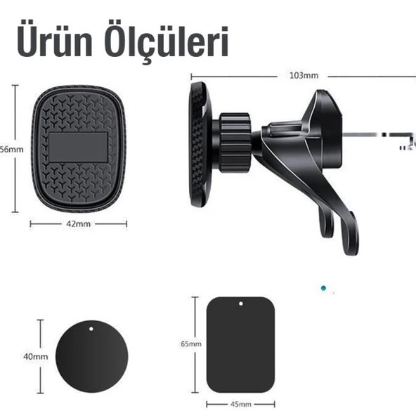 Oto Araç Havalandırma Klima Bölmesi Manyetik Araç içi Telefon Tutucu (Siyah) - 5