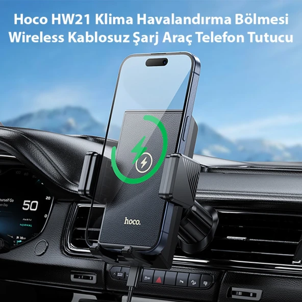 Hoco HW21 Klima Havalandırma Bölmesi Wireless Kablosuz Şarj Araç Telefon Tutucu (Siyah) - 2