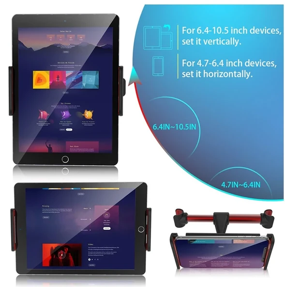 Universal CHZ-04 Araç Arka Koltuk 12.9 İnch Kadar Tablet Telefon Tutucu (Siyah-Kırmızı) - 4