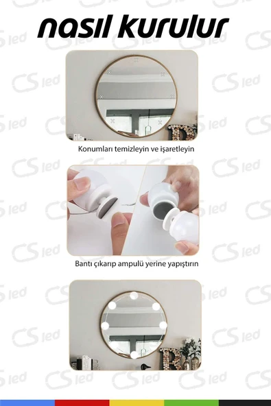 CSled  USB Girişli Hollywood Tarzı 10'lu LED Işık – Makyaj Masası Dekoratif Aydınlatma - 4