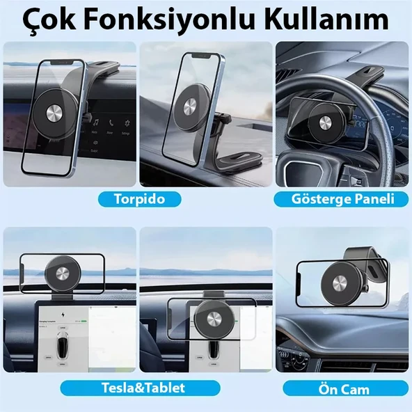 Ayarlanabilir Çok Fonksiyonlu Manyetik Araç Telefon Tutucu (Siyah) - 4