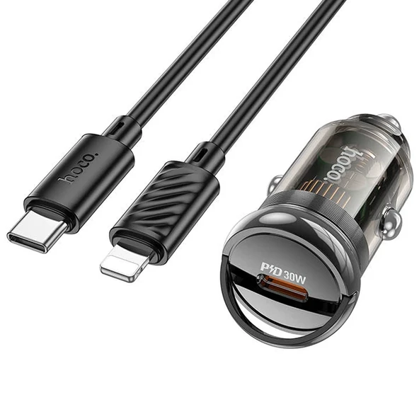 Hoco Z53 Sight 30 W Lightning Kablolu Hızlı Araç Şarj Aleti (Siyah)