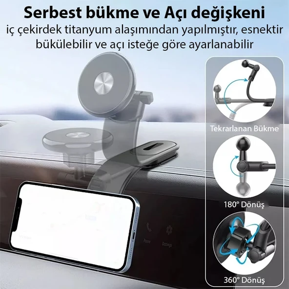 Ayarlanabilir Çok Fonksiyonlu Manyetik Araç Telefon Tutucu (Siyah) - 2