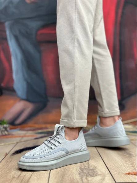 ET0375 Özel Örme Triko Tarz Gri Renk Spor Ayakkabı - Resim 3