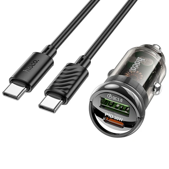 Hoco Z53A 30 W Type-C Kablolu Hızlı Araç Şarj Aleti (Siyah)