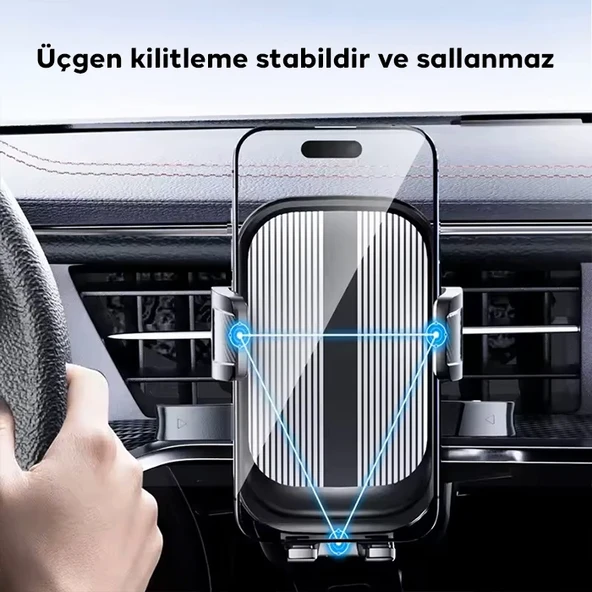 B093 Yuvarlak Havalandırma Uyumlu Araç Içi Telefon Tutucu (Siyah) - 3