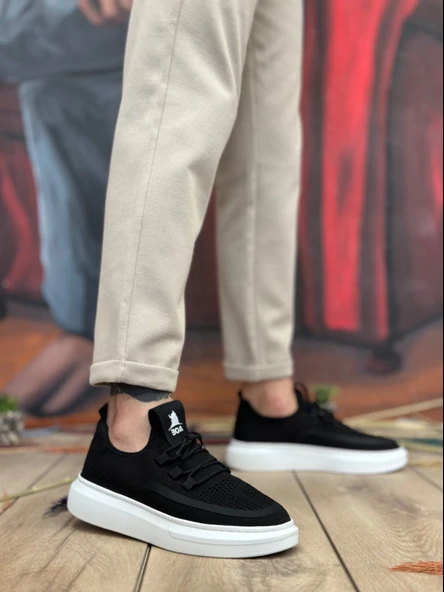 ET0375 Özel Örme Triko Tarz Siyah Renk Spor Ayakkabı - Resim 3