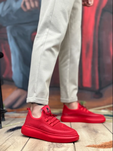 ET0375 Özel Örme Triko Tarz Kırmızı Renk Spor Ayakkabı - Resim 3