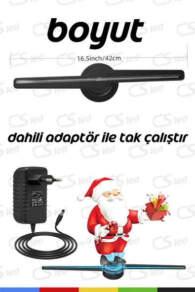 CSled  Smart 3D Hologram 42 cm Fan – 12V, 170° Görüş Açılı, WiFi ve APP Kontrollü - 2