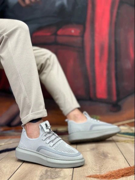 ET0375 Özel Örme Triko Tarz Gri Renk Spor Ayakkabı - Resim 2