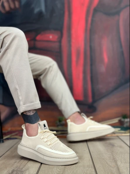 ET0375 Özel Örme Triko Tarz Krem Renk Spor Ayakkabı ürün görseli