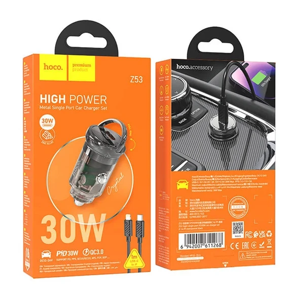 Hoco Z53 Sight 30 W Lightning Kablolu Hızlı Araç Şarj Aleti (Siyah) - 7
