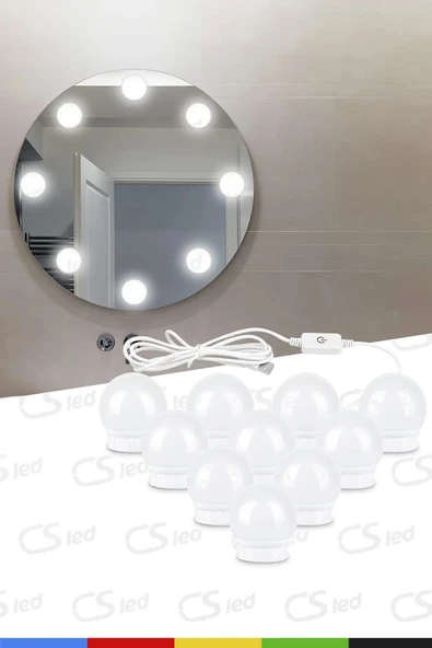 CSled  USB Girişli Hollywood Tarzı 10'lu LED Işık – Makyaj Masası Dekoratif Aydınlatma - 3