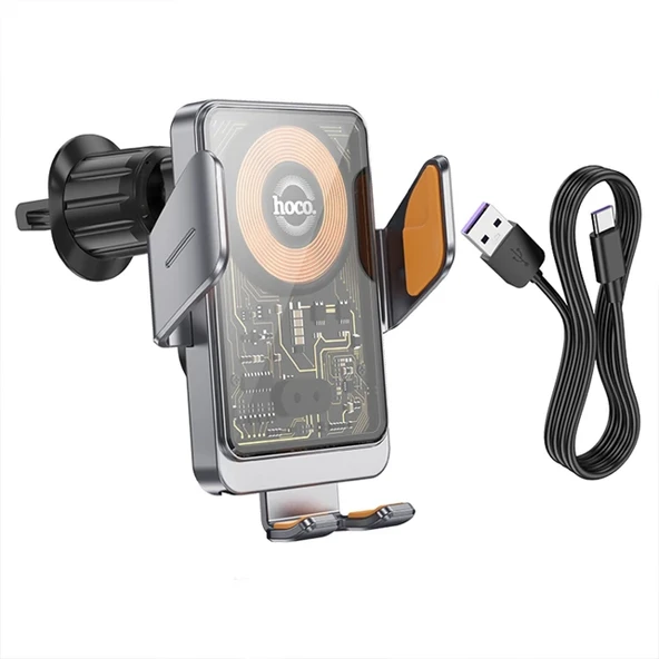 HOCO HW7 Transparent Discovery Edition Kablosuz Şarjlı Araç İçi Havalandırma Telefon Tutucu (Gri) - 5