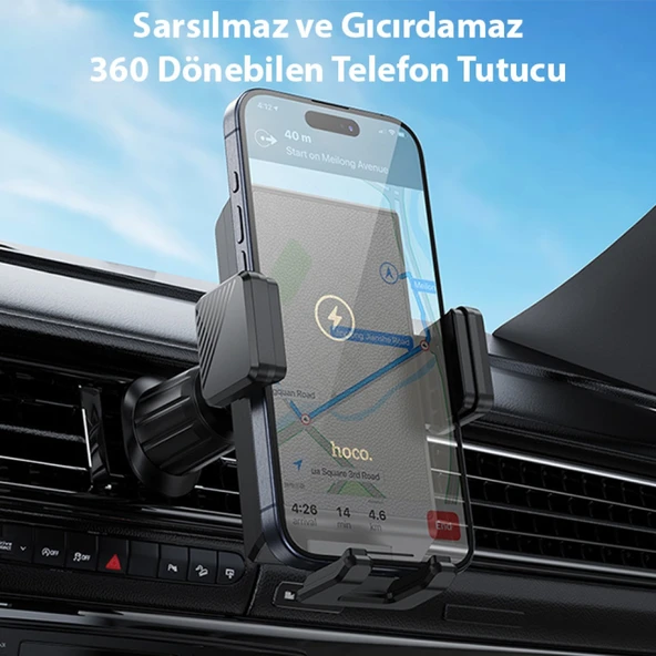 Hoco HW21 Klima Havalandırma Bölmesi Wireless Kablosuz Şarj Araç Telefon Tutucu (Siyah) - 3