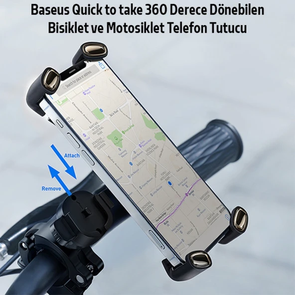 Baseus Quick to take 360 Derece Dönebilen Bisiklet ve Motosiklet Telefon Tutucu (Siyah) - 3