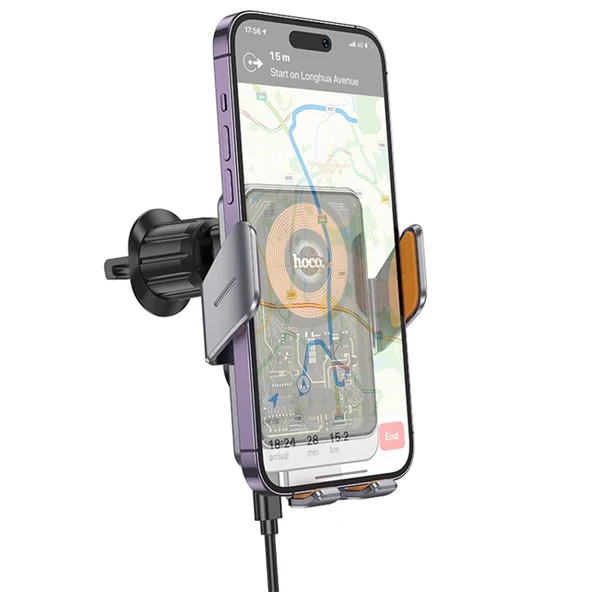 HOCO HW7 Transparent Discovery Edition Kablosuz Şarjlı Araç İçi Havalandırma Telefon Tutucu (Gri) - 2