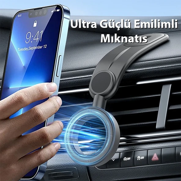 Magsafe Araç İçi Çok Fonksiyonlu Manyetik Telefon Tutucu (Siyah) - 3