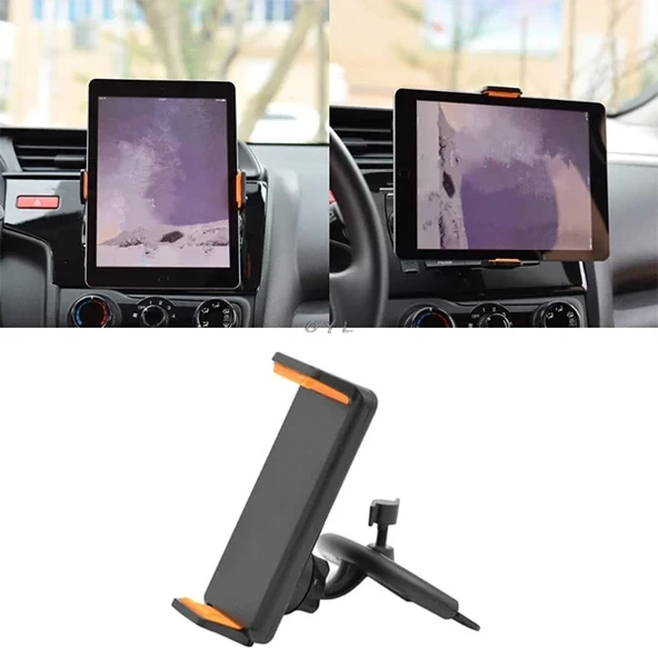 360 Döner Araç CD Yuvası Tablet Tutucu Büyük Ekran Tutucu 11.50-19CM (Siyah-Sarı)