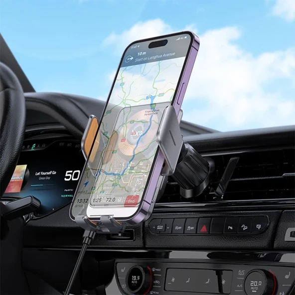 HOCO HW7 Transparent Discovery Edition Kablosuz Şarjlı Araç İçi Havalandırma Telefon Tutucu (Gri) - 4