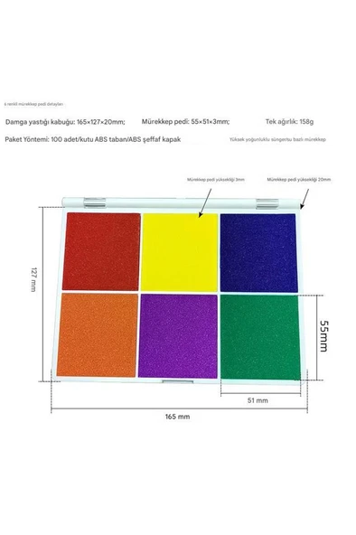 6 in 1 Arada Istampa Büyük Boy 165*127mm Çok Renkli Mürekkep Pedi - Resim 2