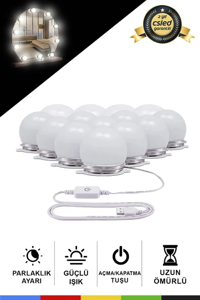 CSled  USB Girişli Hollywood Tarzı 10'lu LED Işık – Makyaj Masası Dekoratif Aydınlatma