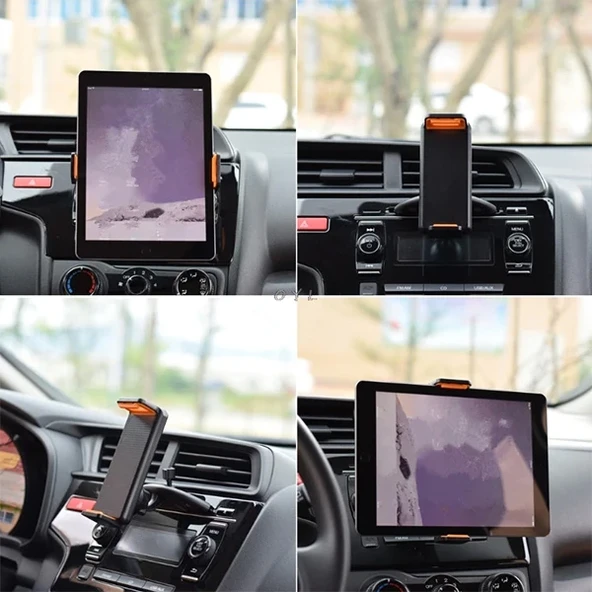 360 Döner Araç CD Yuvası Tablet Tutucu Büyük Ekran Tutucu 11.50-19CM (Siyah-Sarı) - 2