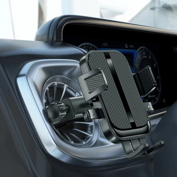 B093 Yuvarlak Havalandırma Uyumlu Araç Içi Telefon Tutucu (Siyah) - 6