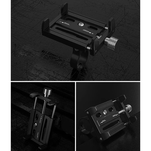 KR01 Bisiklet Motosiklet Gidon Telefon Tutucu,Metal Vidalı (Siyah) - 9
