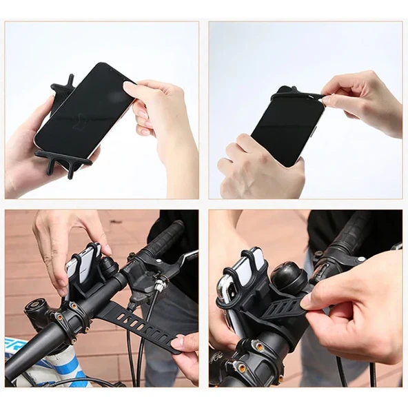 Floveme Universal Silikon Bisiklet Motosiklet Telefon Tutucu (Siyah) - 4