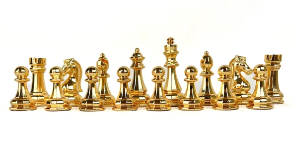 Büyük Boy Metal Zamak Satranç Taşı - Sarı/Krom - 4