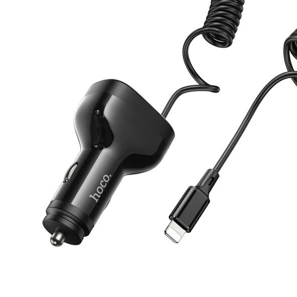 HOCO NZ11A 30W 2 USB+ Type-C Girişli iPhone Kablolu Araç Çakmaklık Şarj Aleti (Siyah) - 5