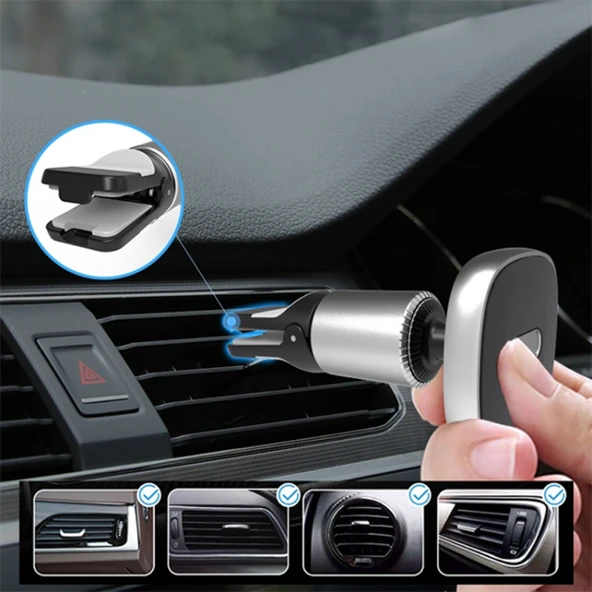 Floveme Güçlü Mıknatıslı 360 Döner Universal Araç Havalandırma Telefon Tutucu (Gri) - 3