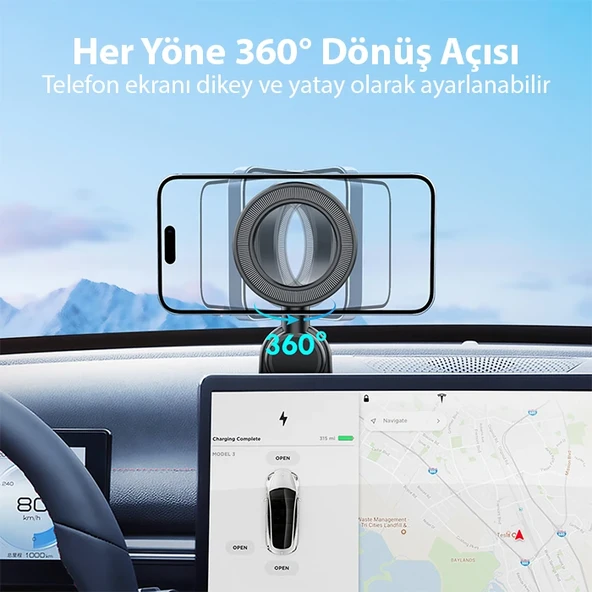 Magsafe Araç İçi Çok Fonksiyonlu Manyetik Telefon Tutucu (Siyah) - 5