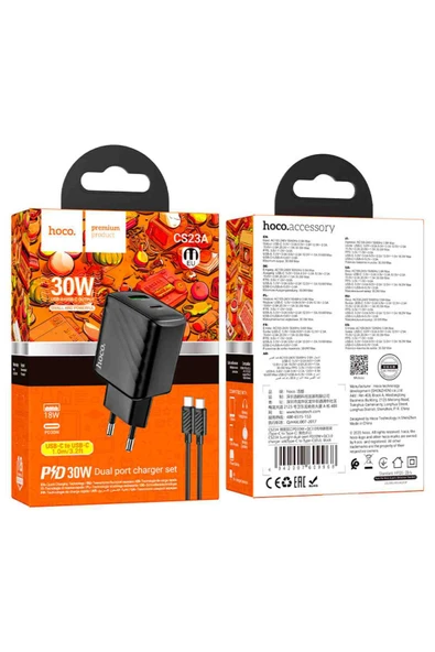 Hoco CS23A Sunlight 30W Type-C ve USB 3.0 QC Çıkışlı Type-C to Type-C Kablolu PD Hızlı Şarj Aleti - Resim 8