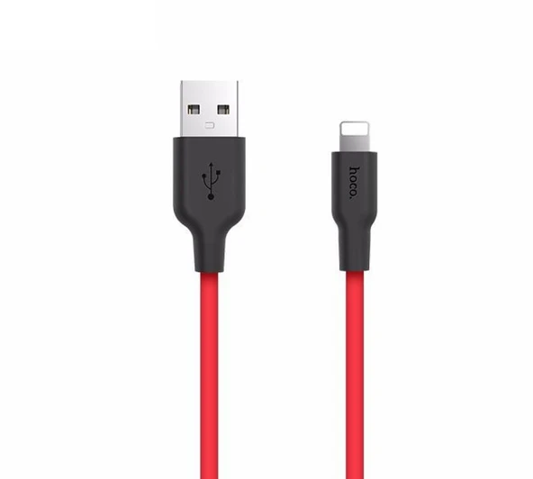 HOCO X21 USB to iPhone Lightning 2A Silikon Hızlı Şarj ve Data Kablosu (Siyah-Kırmızı)