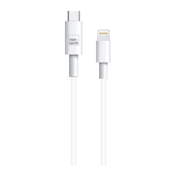 Nettech NT-DC10 2.4A Plastik 100 Cm Type-C To Lightning Şarj ve Data Kablosu (Beyaz)