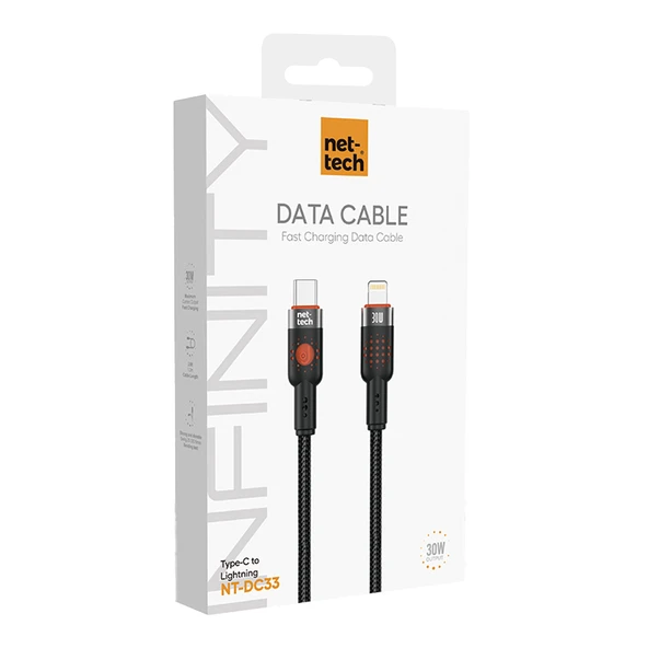 Nettech NT-DC33 30W Plastik 100 Cm Type-C To Lightning Şarj ve Data Kablosu (Siyah) - 2