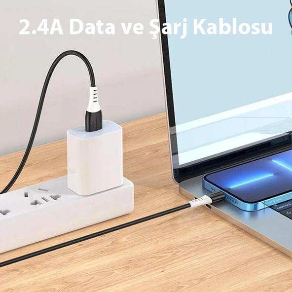 HOCO X82 iPhone Lightning to USB 2.4A Silikon Data ve Şarj Kablosu (Siyah) - 2
